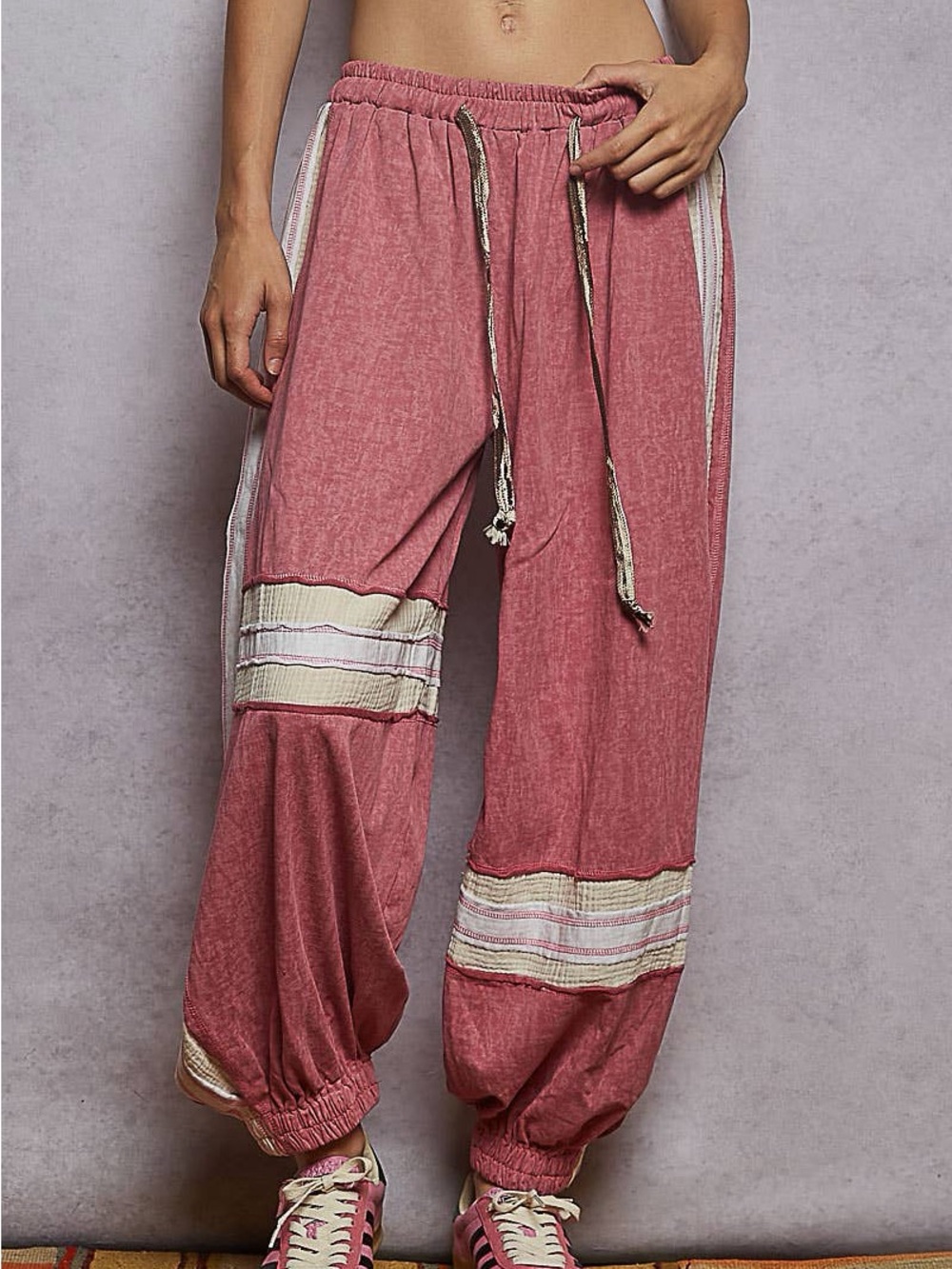 POL Washed Rose Track Joggers with Cream Stripe